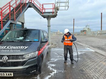 Smart Wash pressure washer in use at the docks.
