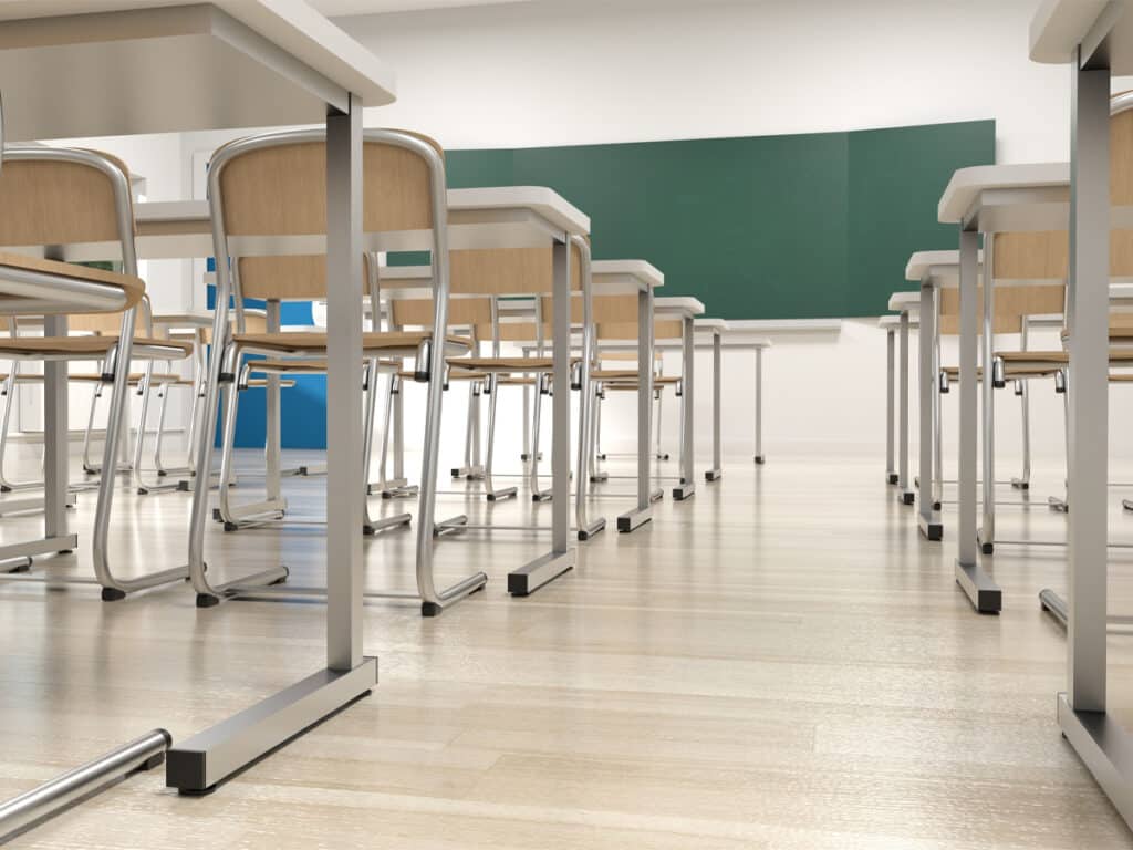 School floor cleaning with a floor scrubber dryer
